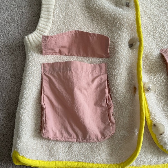 Zara Knit Button Up Vest Pink and Yellow - Picture 2 of 5